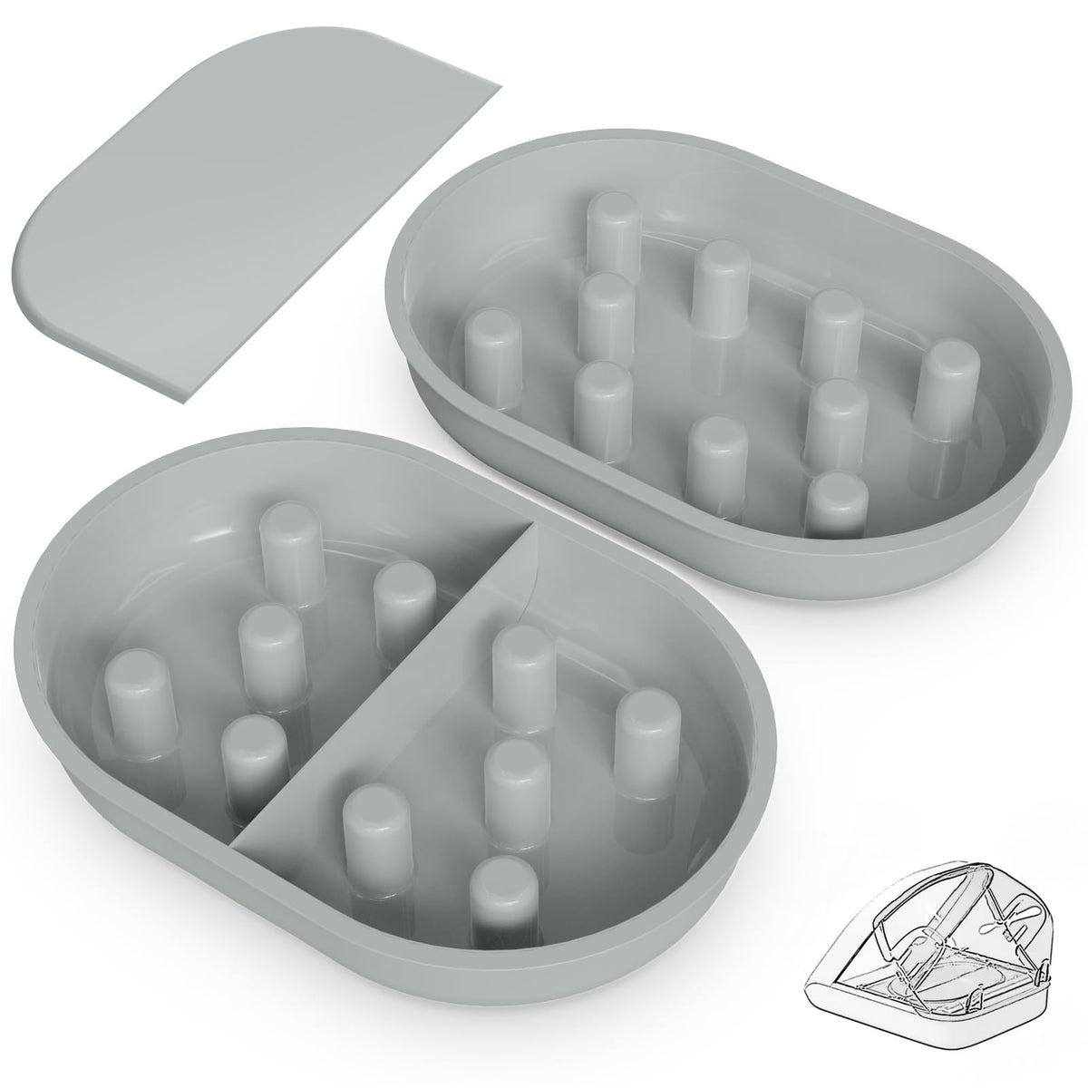 Baofum Pet Feeder in 2+1 Pack, Gray Bowls