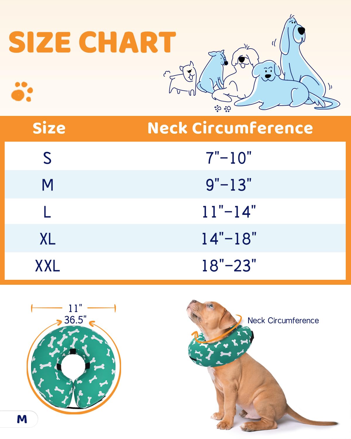 Supet Animal Recovery Collar Cone in M(Neck 9"-12.5"), T Bone Green