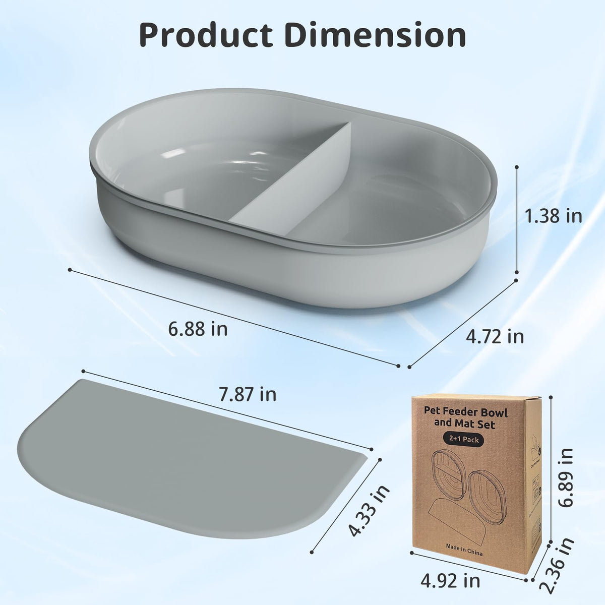 Baofum Pet Feeder in 2+1 Pack, Grey Bowls
