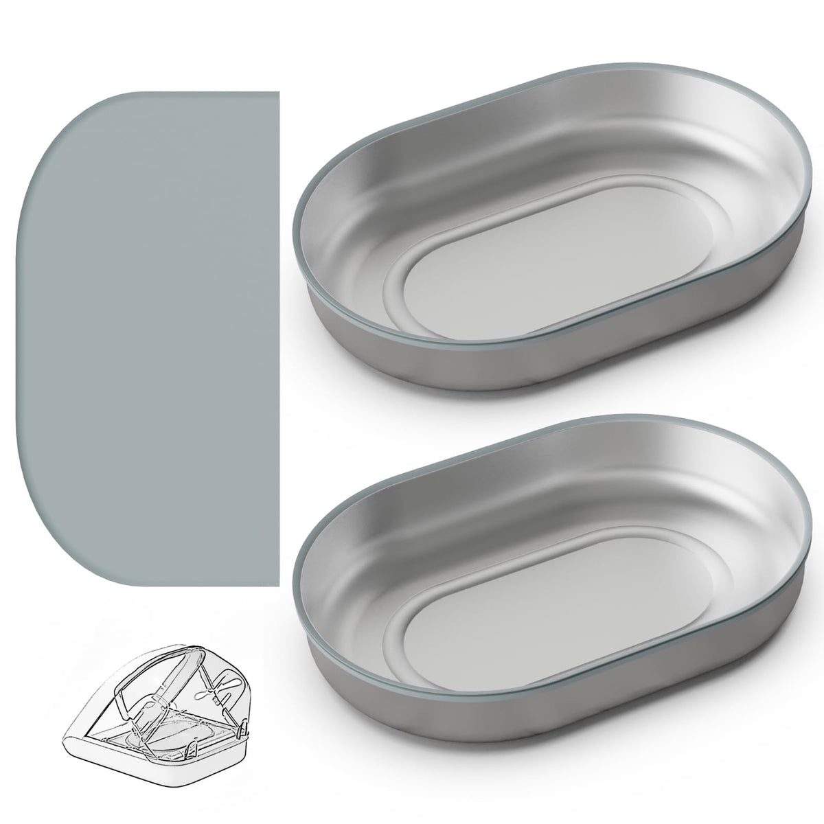 Baofum Pet Feeder in 2+1 Pack, Silvery Bowls