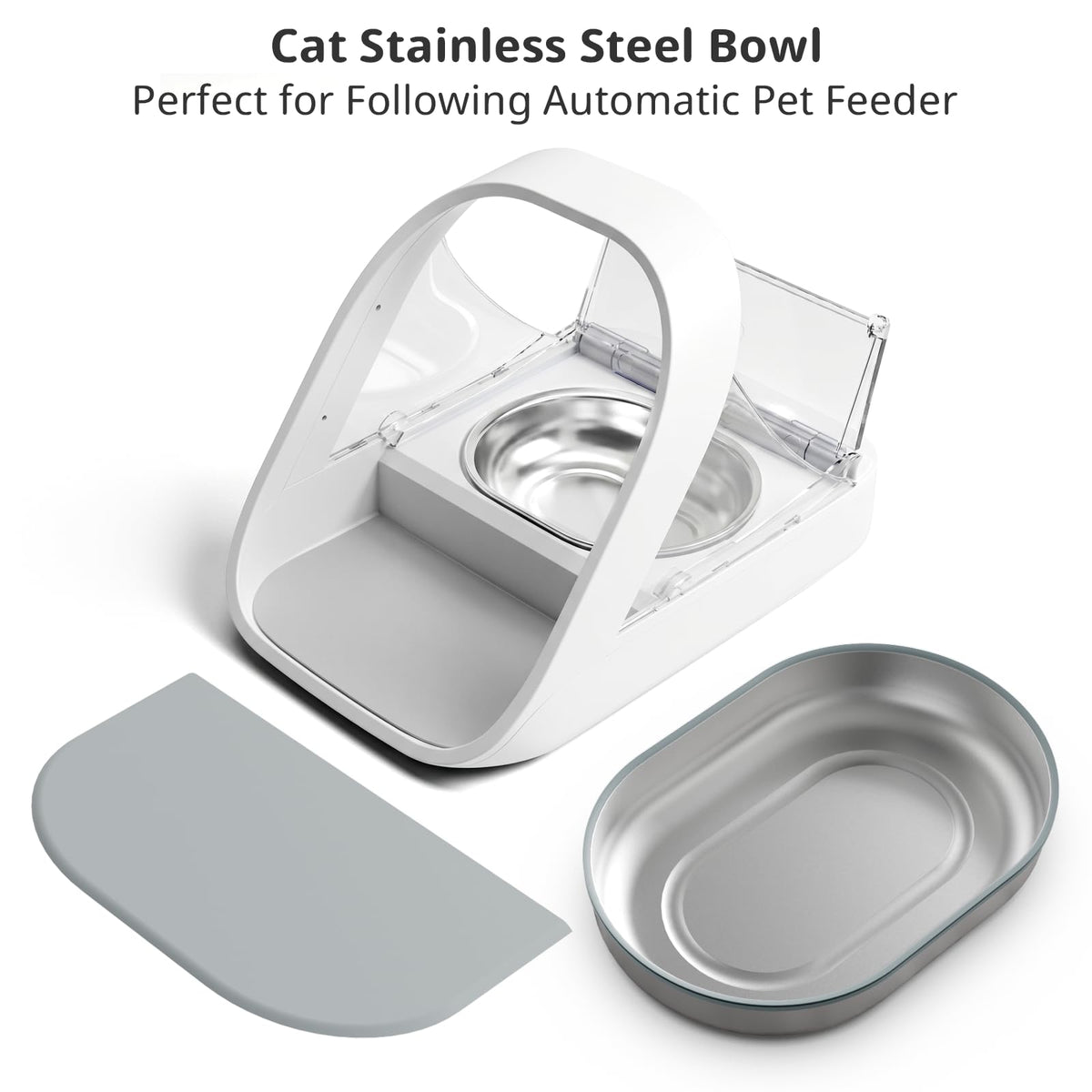 Baofum Pet Feeder in 2+1 Pack, Silvery Bowls