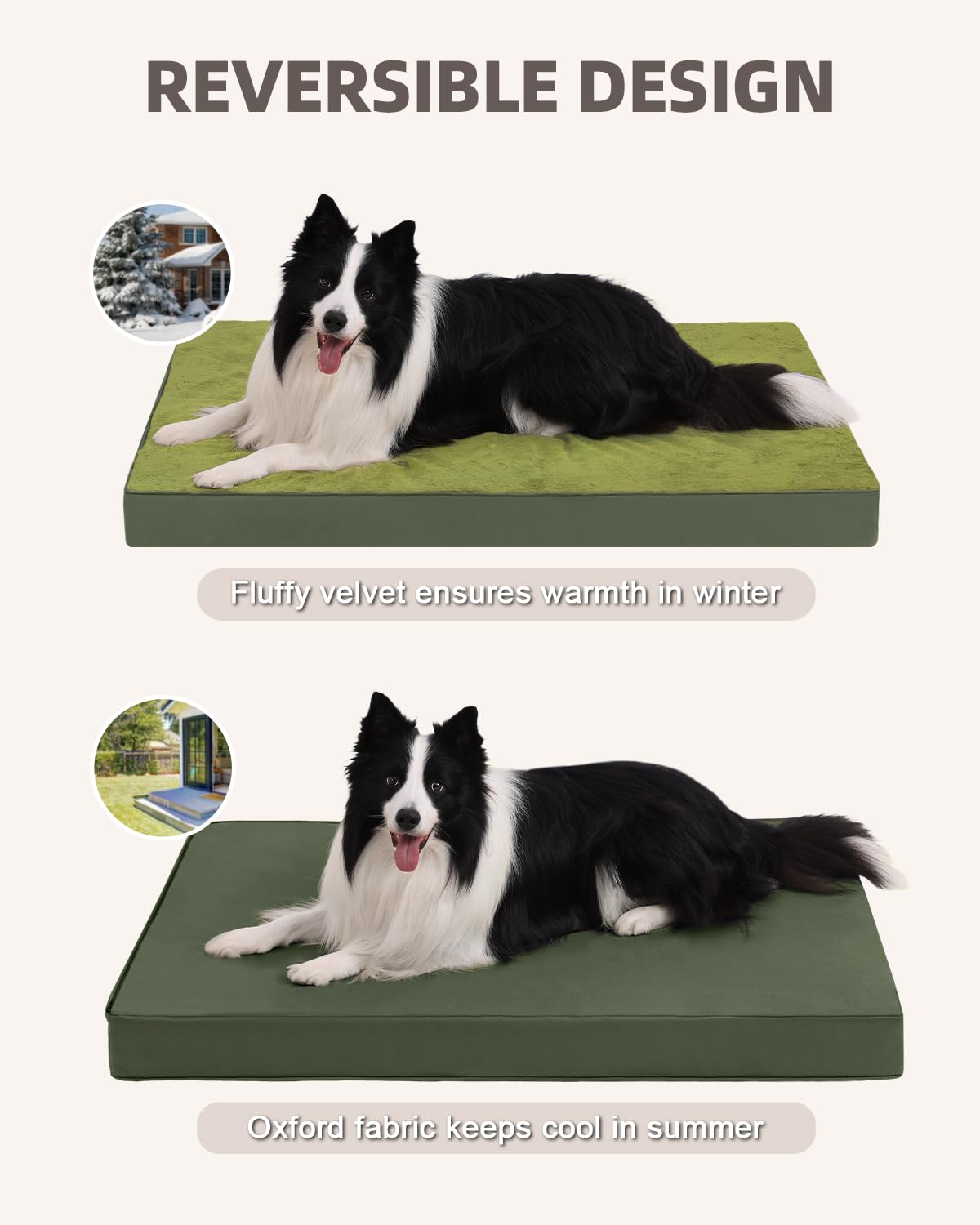 KSIIA Pet Bed Mat in 35.0"L x 22.0"W x 3.0"Th, Green