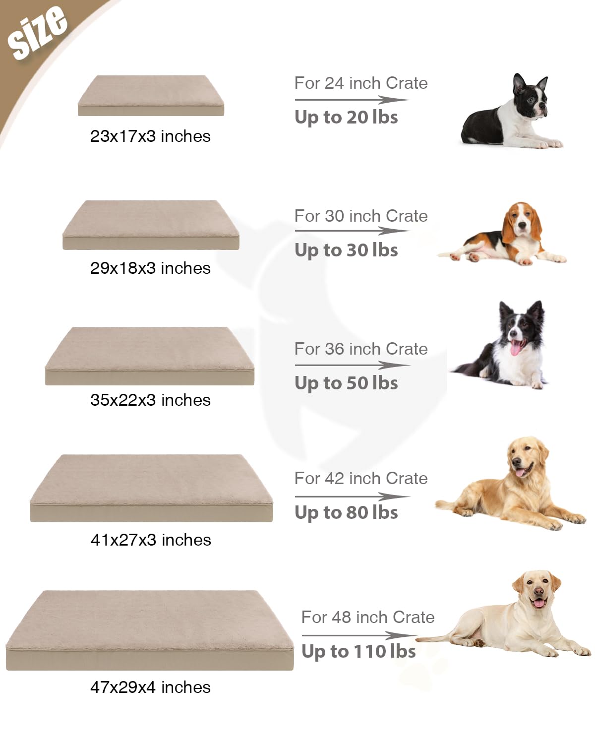 KSIIA Pet Bed Mat in 23.0"L x 17.0"W x 3.0"Th, Khaki