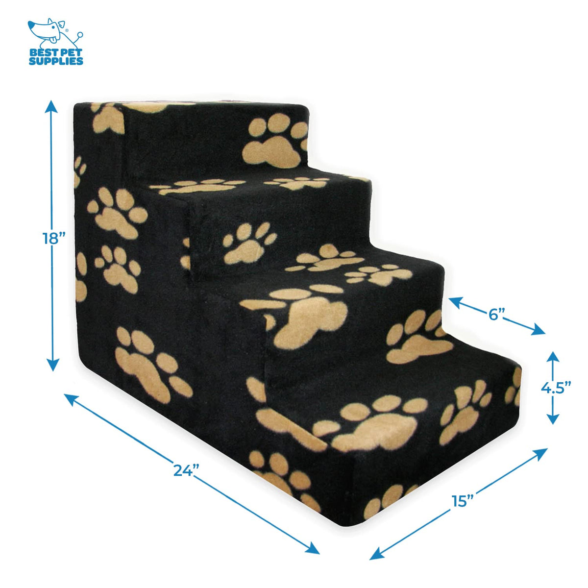 Best Pet Supplies Animal Stair in H: 18 Inches, Paw Print on Black