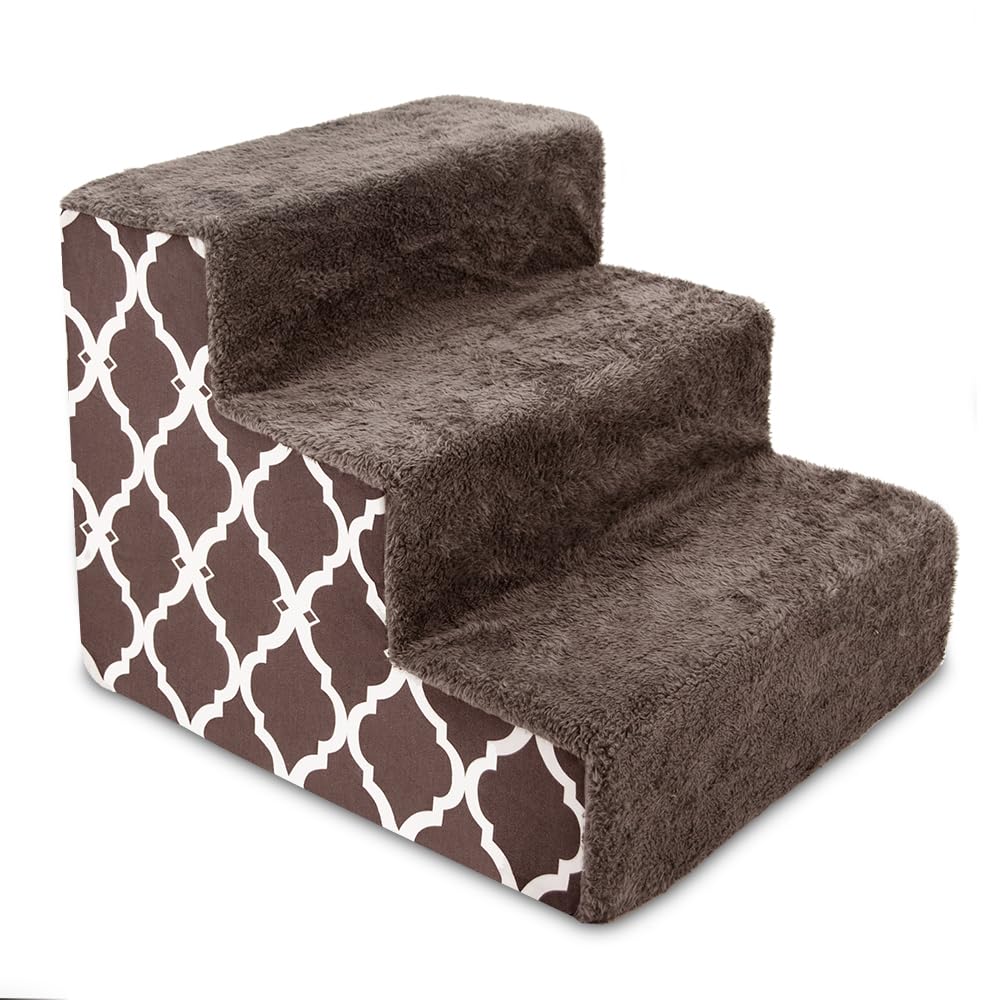 Best Pet Supplies Animal Stair in H: 13.5 Inches, Brown Lattice Print