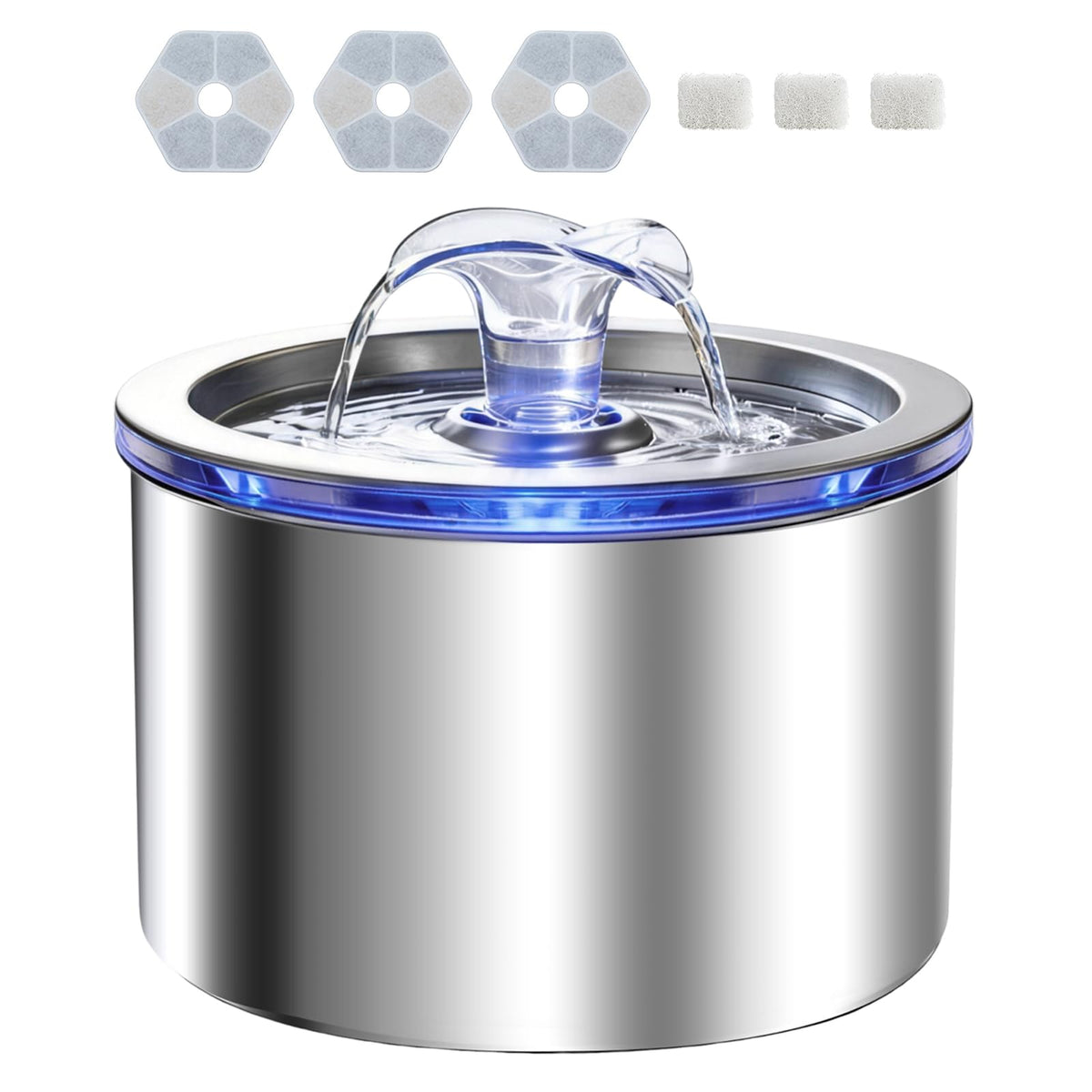 Zvaiv Animal Water Dispenser in Silver+ 3 Filters + 3 Pump Sponges
