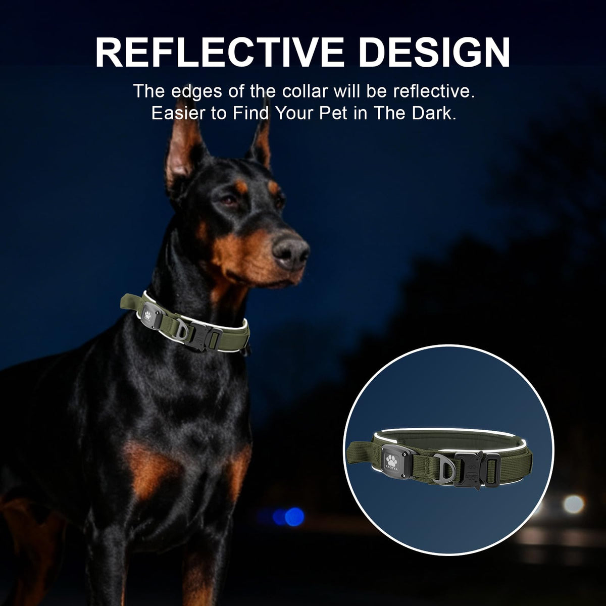YaoTya Animal Collar in M(15"-18.5"), ArmyGreen