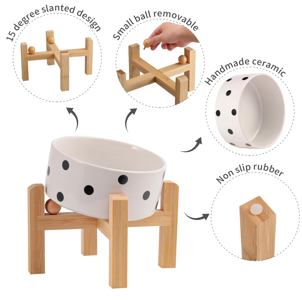 DJJJOOYS Pet Feeder in Slanted Small Dog Bowl, Black Dot