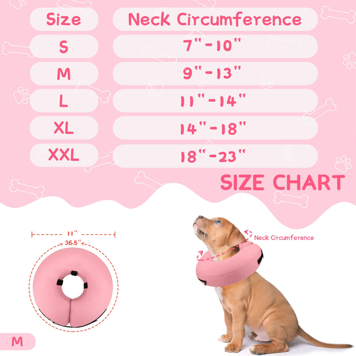 Supet Animal Recovery Collar Cone in M(Neck 9"-12.5"), Solid Pink