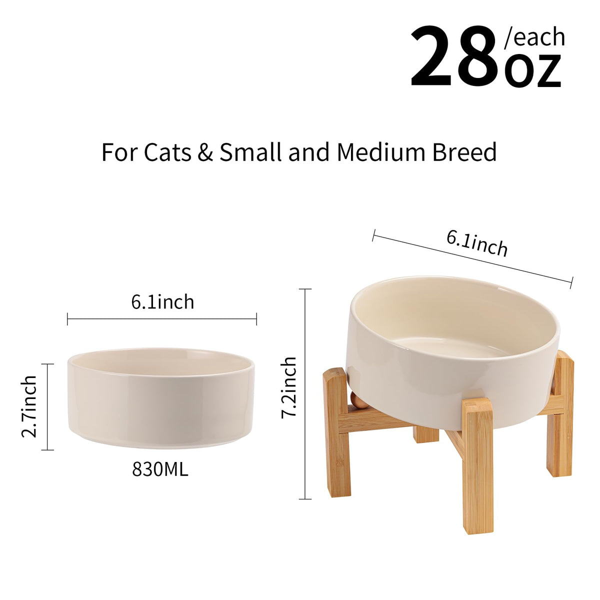 DJJJOOYS Pet Feeder in Slanted Small Dog Bowl, Beige