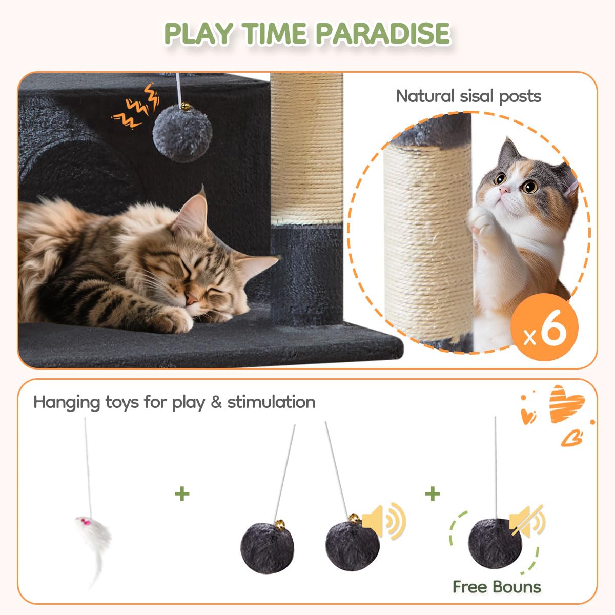 Taoqimiao Pet Activity Structure in 79 inch, Smoky Gray