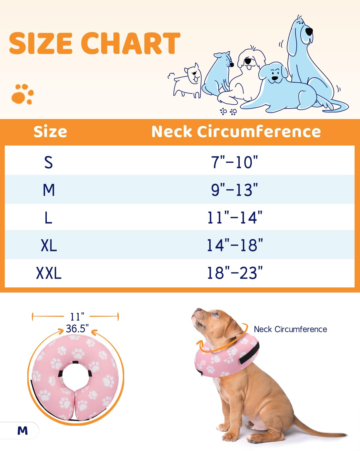 Supet Animal Recovery Collar Cone in M(Neck 9"-12.5"), T Paw Pink