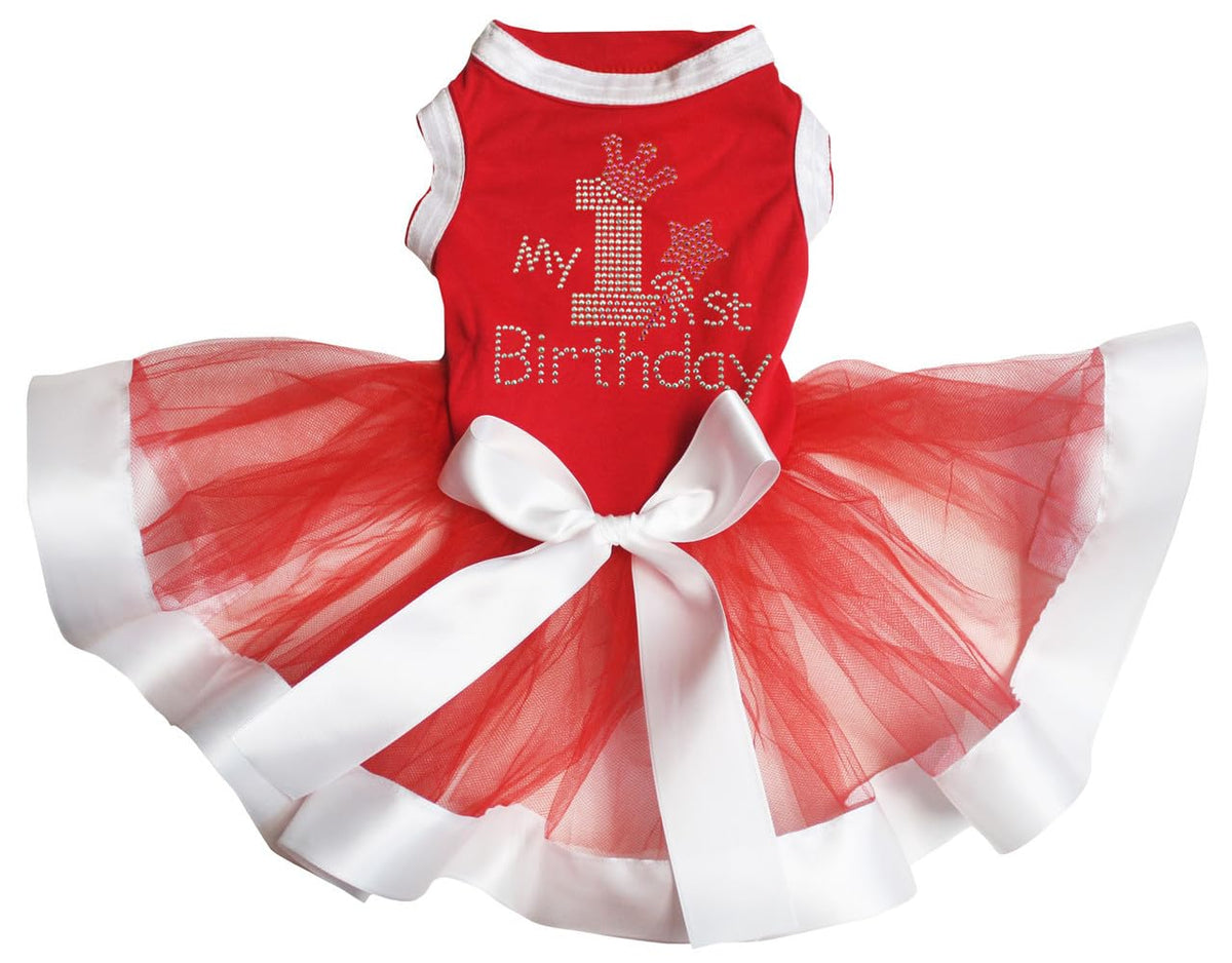 Petitebella Pet Apparel in X-Small, Red/Red White Ribbon