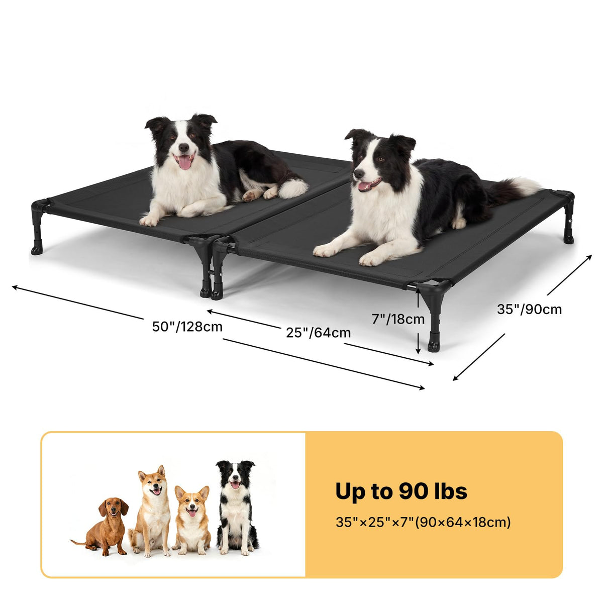 Veehoo Pet Bed Mat in 35.0"L x 25.0"W x 7.0"Th, 2 Connected Beds-Black