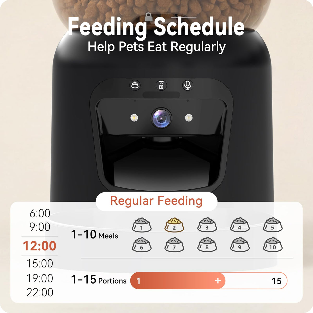 Centvicam Pet Feeder in 6L cat food storage container, Black