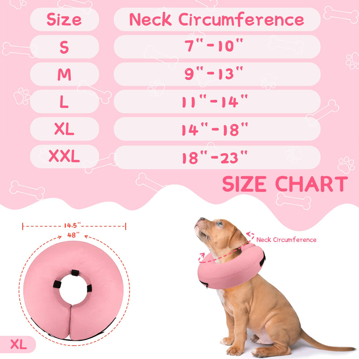 Supet Animal Recovery Collar Cone in XL(Neck 14"-18"), Solid Pink