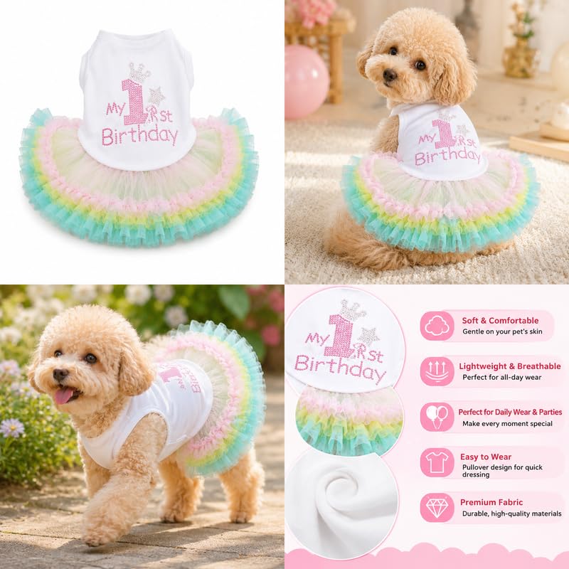 Petitebella Pet Apparel in X-Small, White/Rainbow