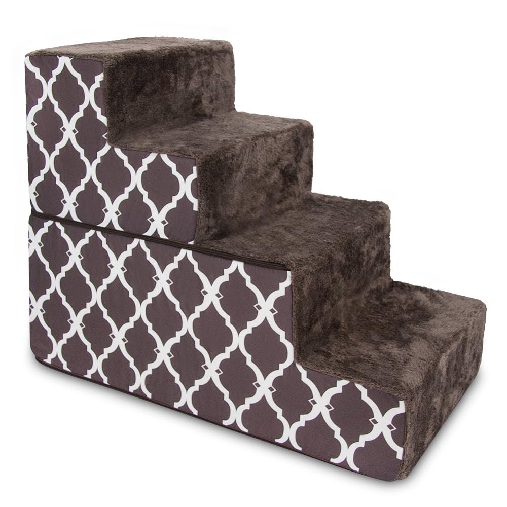 Best Pet Supplies Animal Stair in H: 22 Inches (Foldable), Brown Lattice Print