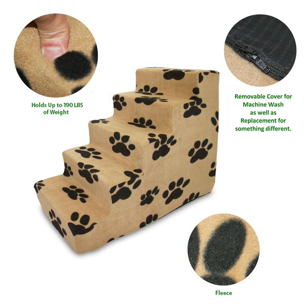 Best Pet Supplies Animal Stair in H: 13.5 Inches, Paw Print on Beige