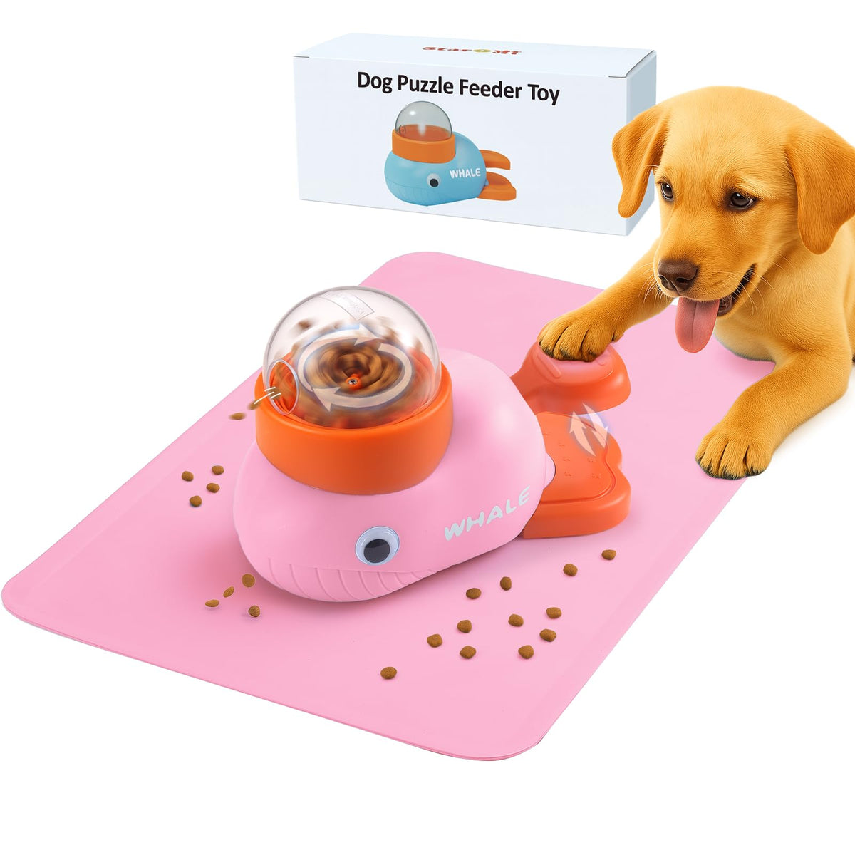 Star&Mi Pet Feeder in Whale-Pink With Mat