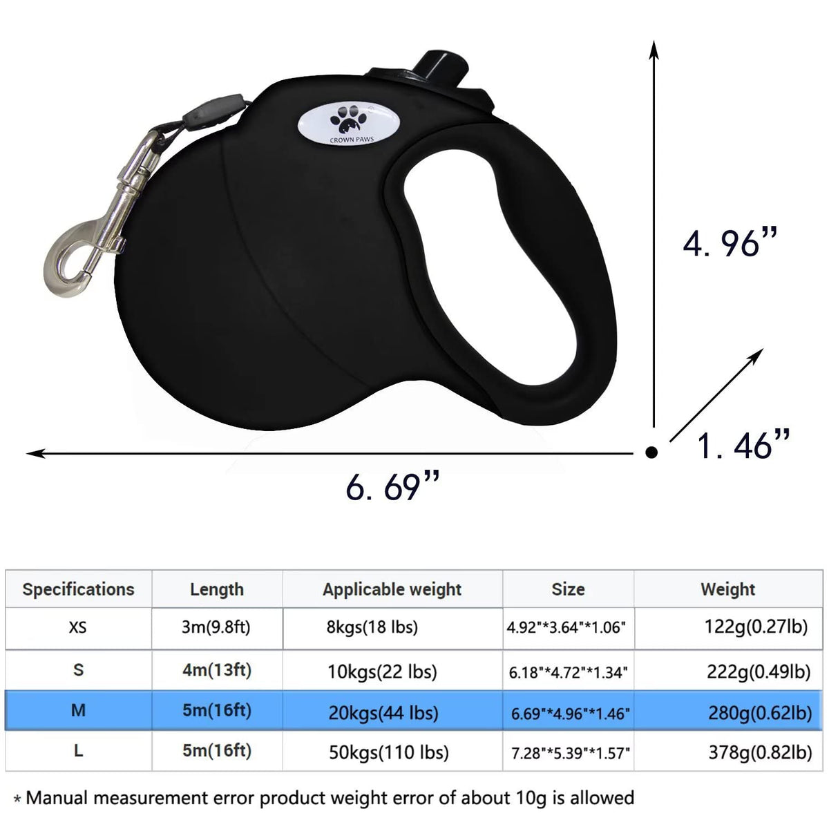 CROWN PAWS Leash in Medium, Black