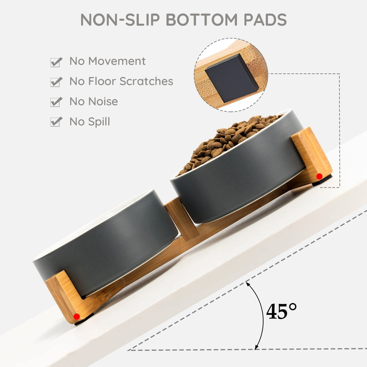 SPUNKYJUNKY Pet Feeder in 1.7 cups, White-Grey × 2