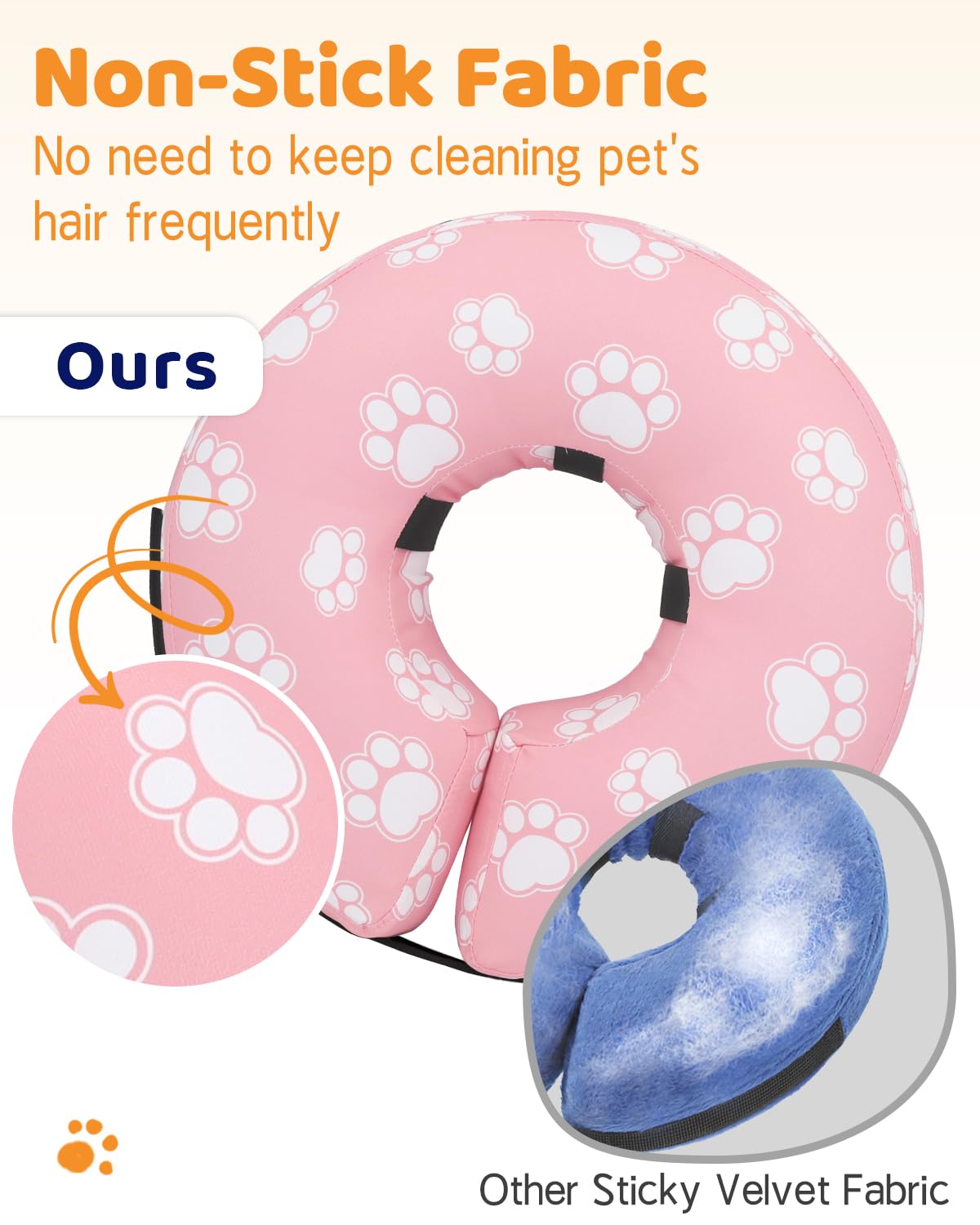 Supet Animal Recovery Collar Cone in S(Neck 7"-9.5"), T Paw Pink
