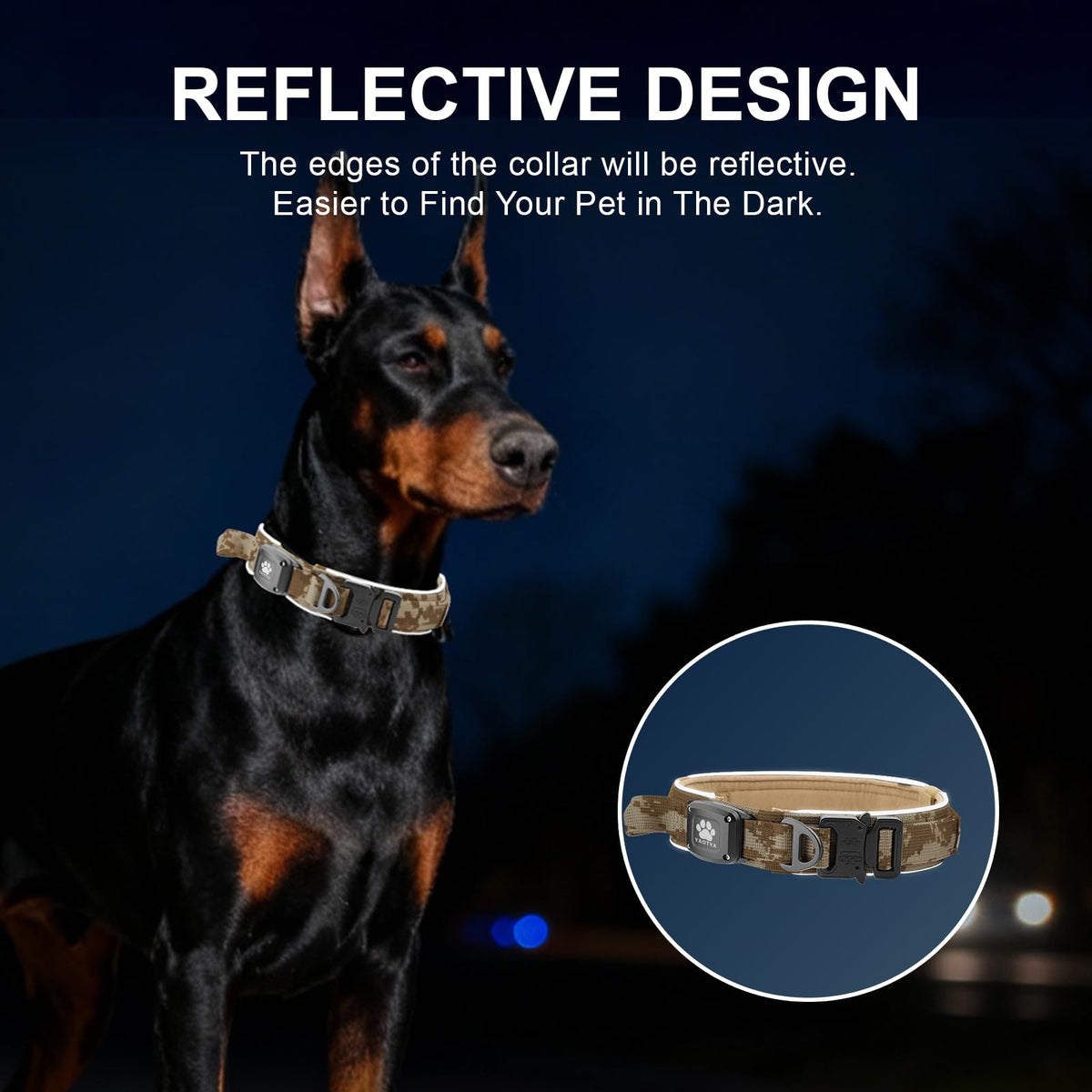 YaoTya Animal Collar in M(15"-18.5"), Camouflage Khaki