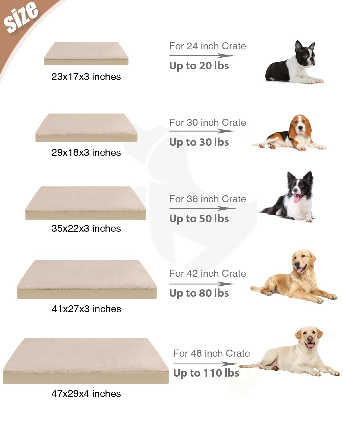 KSIIA Pet Bed Mat in 35.0"L x 22.0"W x 3.0"Th, Khaki