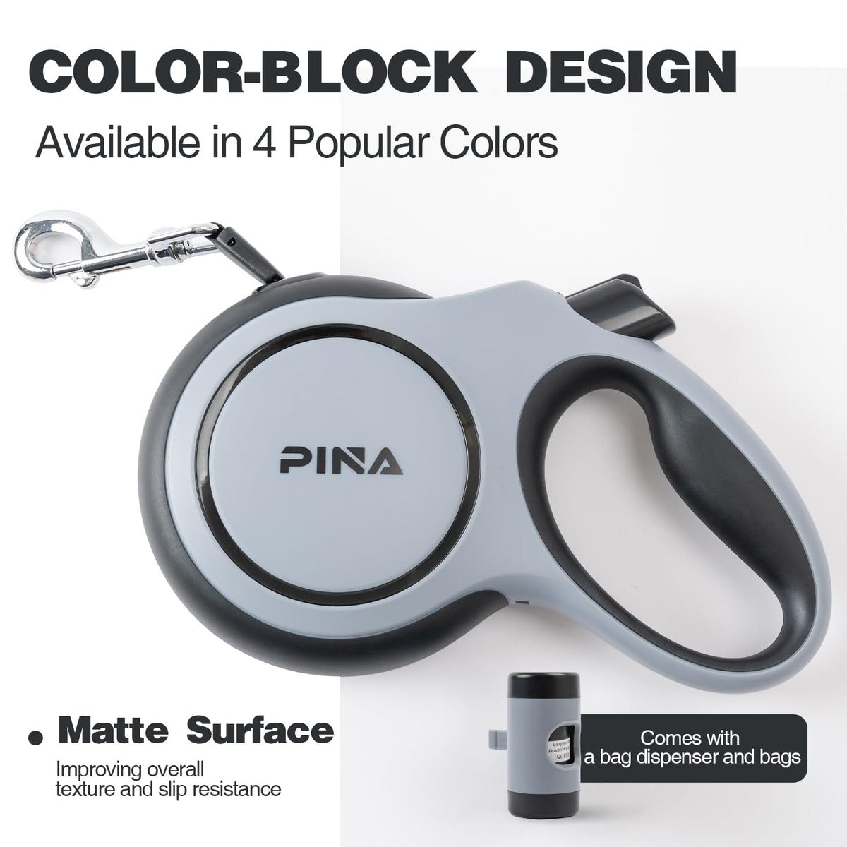 Pina Leash in 26 ft, Grey