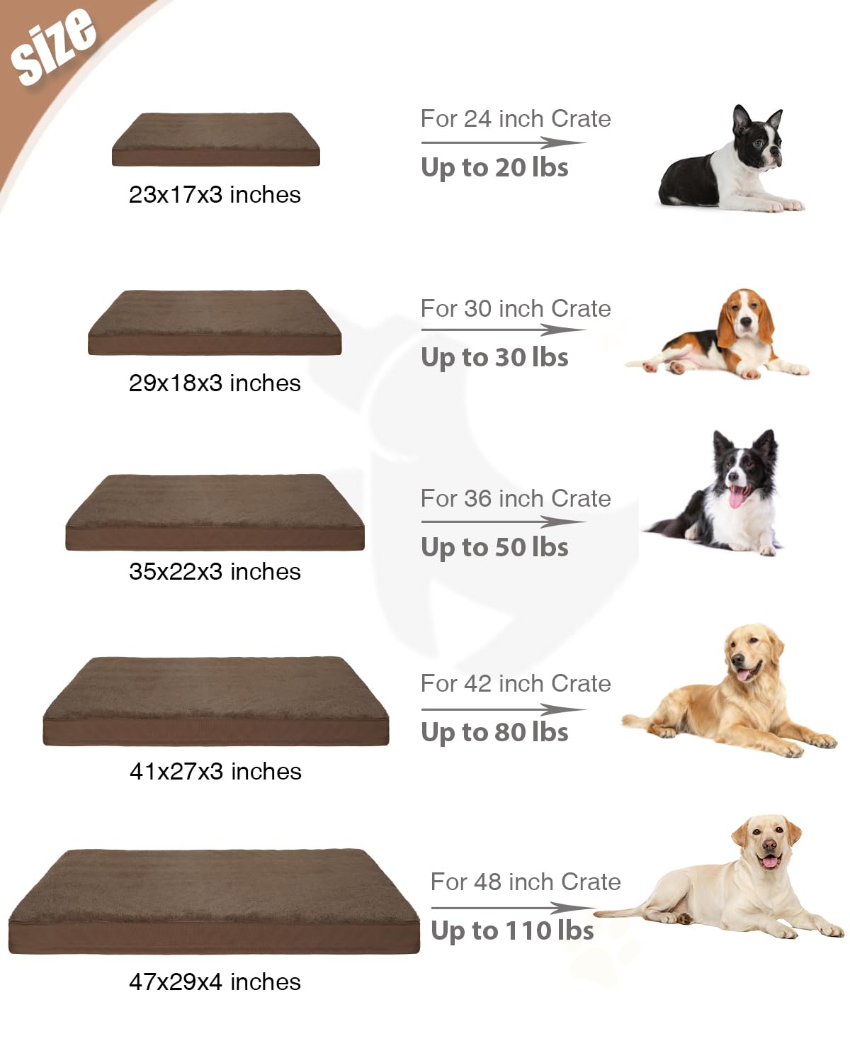 KSIIA Pet Bed Mat in 23.0"L x 17.0"W x 3.0"Th, Brown