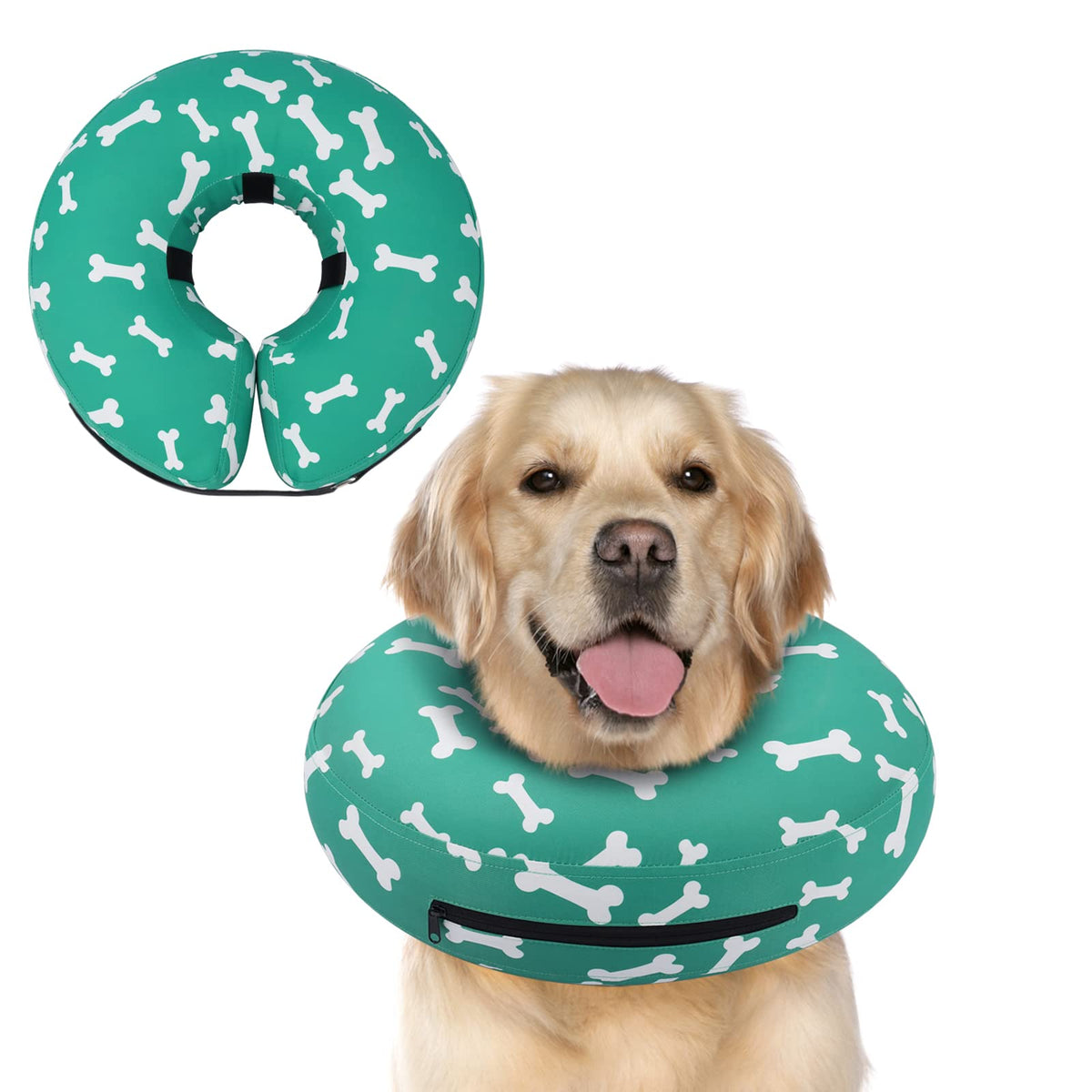 Supet Animal Recovery Collar Cone in L(Neck 12"-16"), T Bone Green