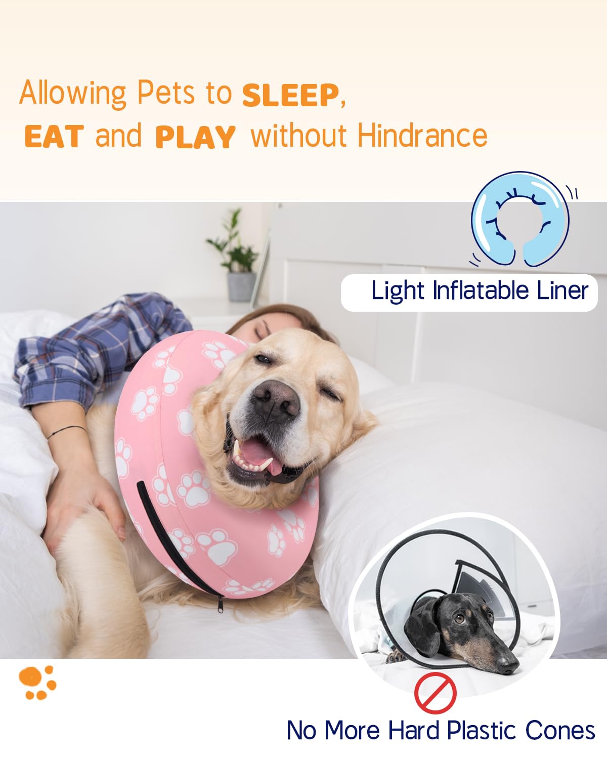 Supet Animal Recovery Collar Cone in S(Neck 7"-9.5"), T Paw Pink