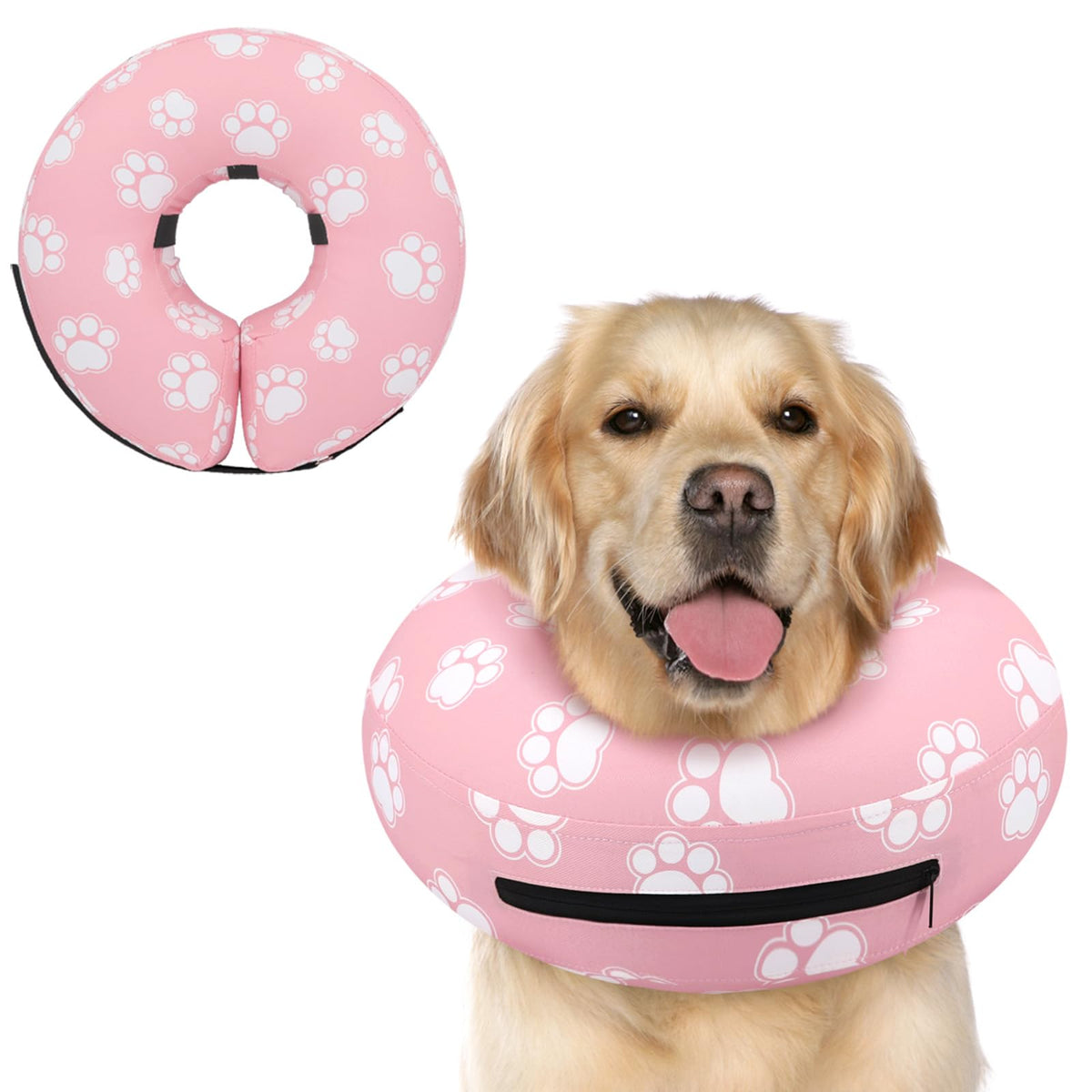 Supet Animal Recovery Collar Cone in L(Neck 12"-16"), T Paw Pink