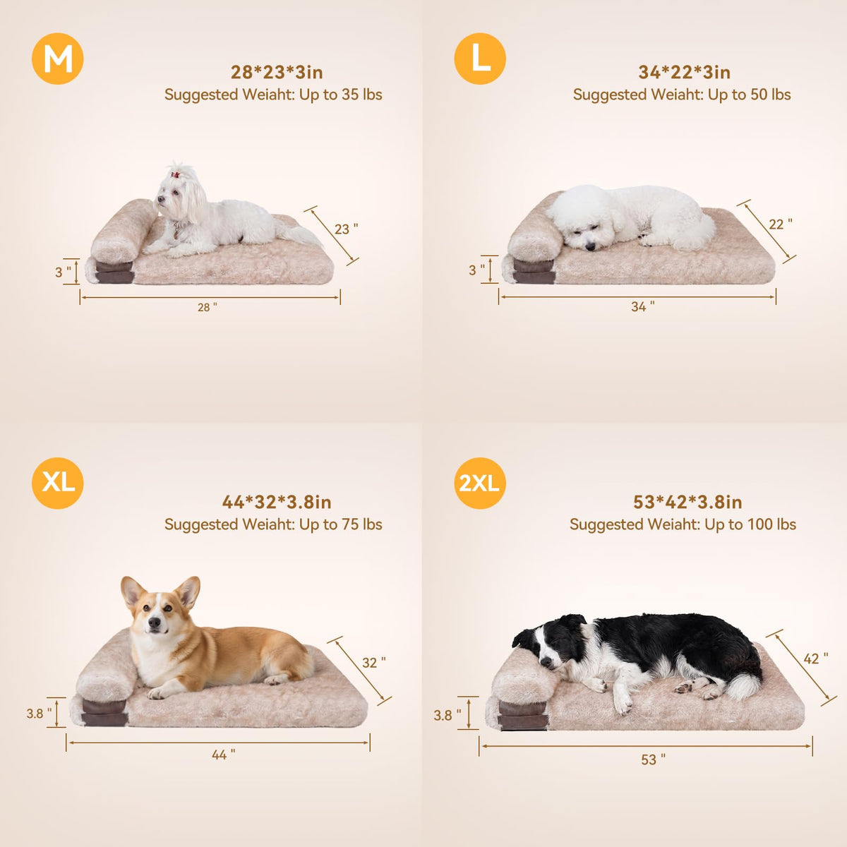 Dogpals Pet Bed Mat in 34''L*22''W*3''Th, Khaki
