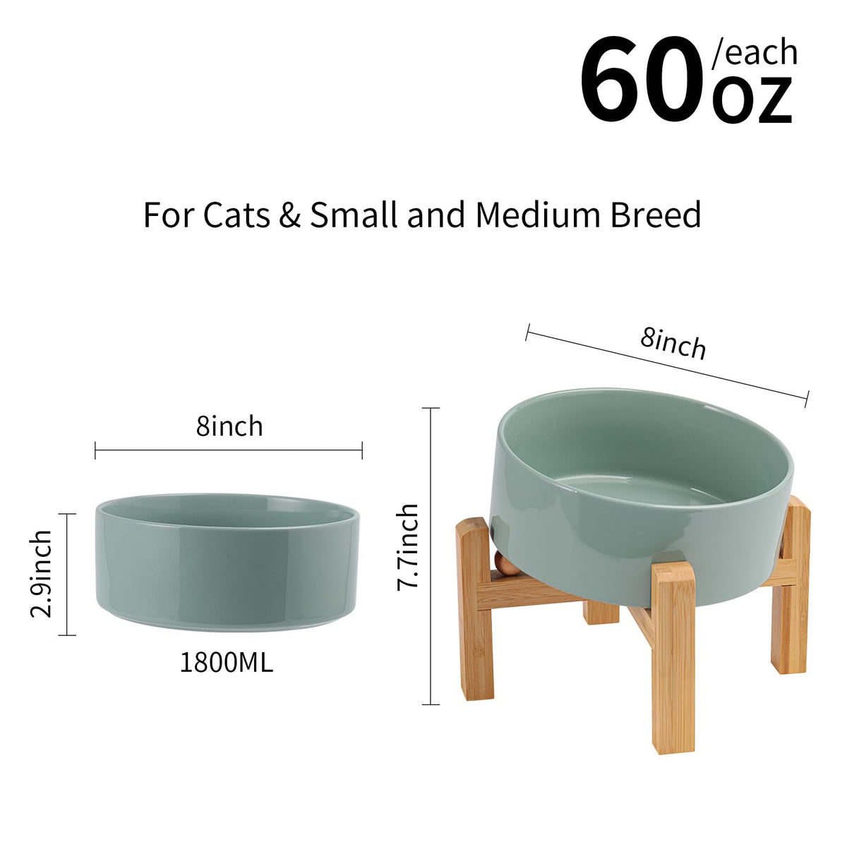 DJJJOOYS Pet Feeder in Slanted Medium & Large Dog Bowl, Light Green