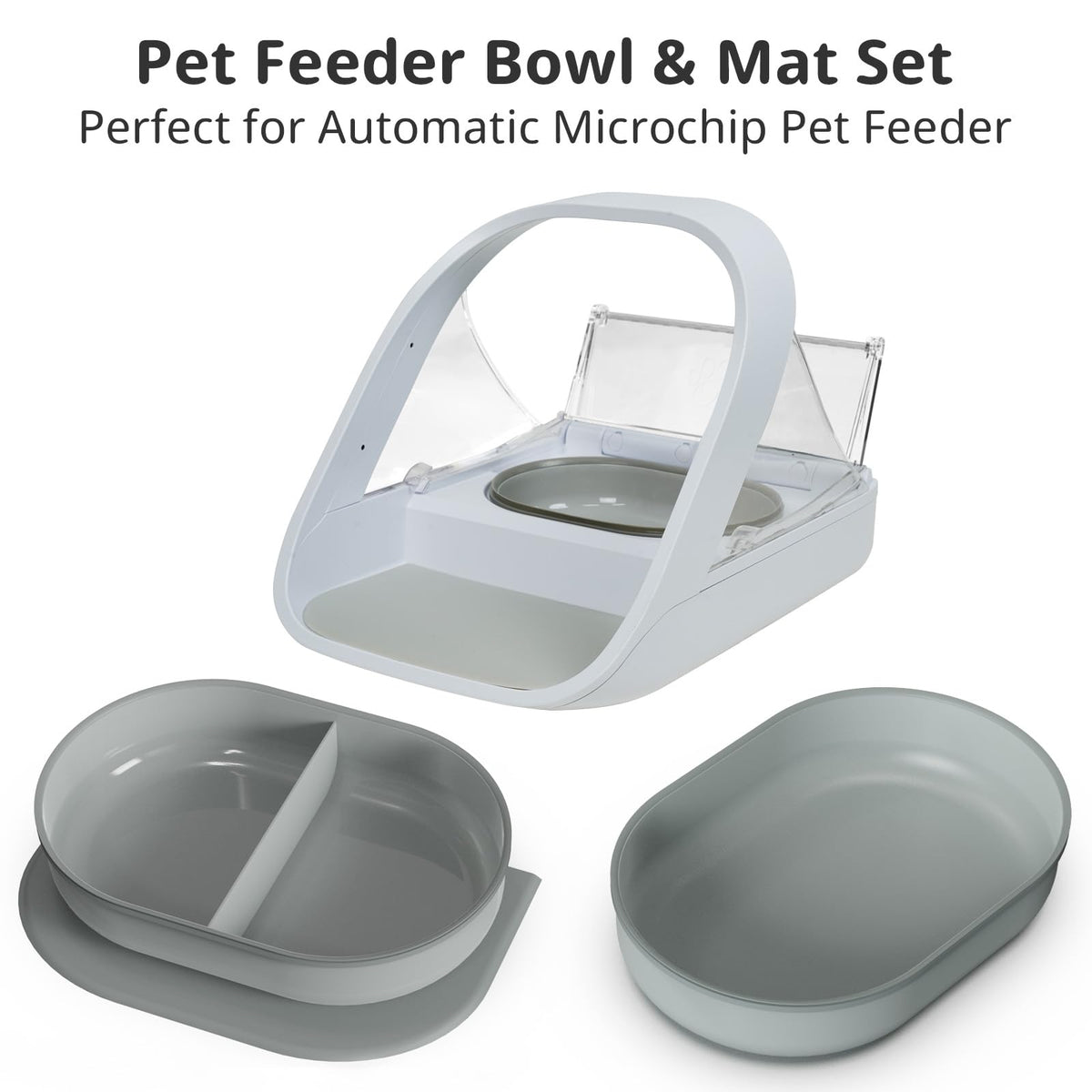 Baofum Pet Feeder in 2+1 Pack, Grey Bowls