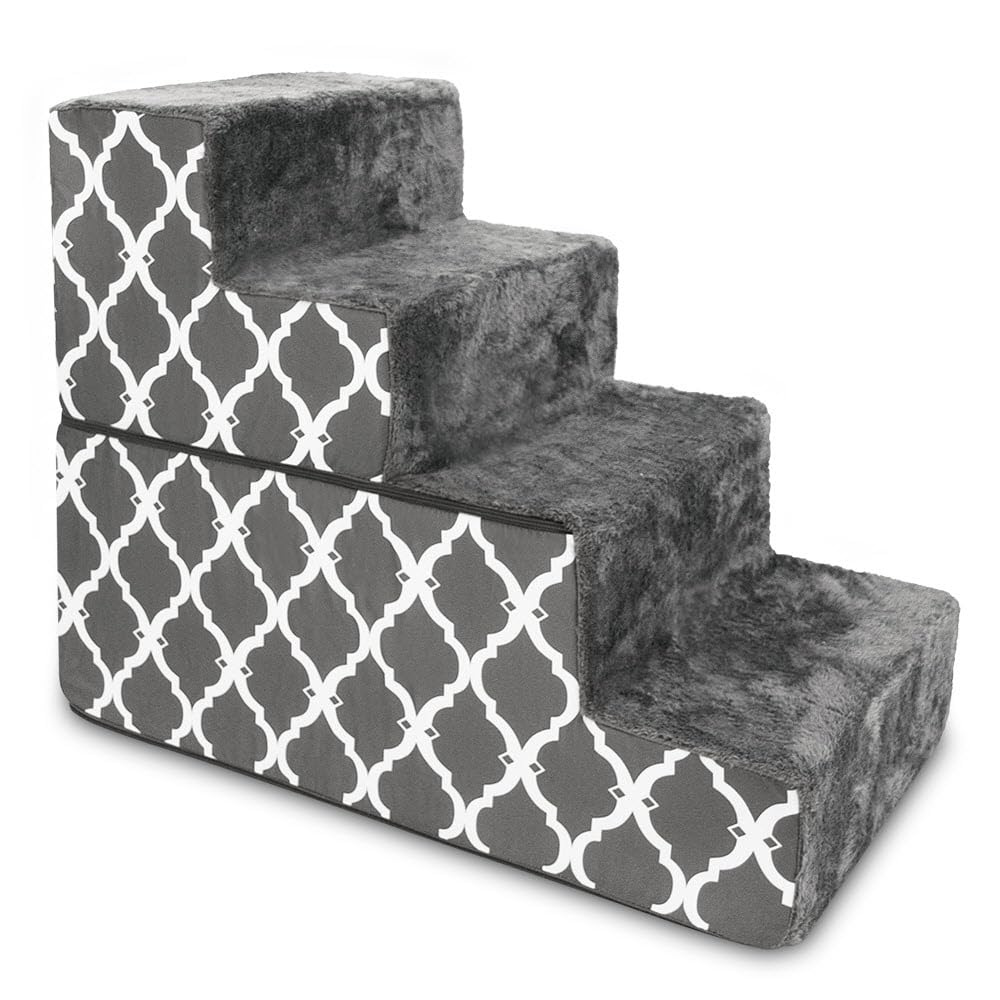 Best Pet Supplies Animal Stair in H: 22 Inches (Foldable), Gray Lattice Print