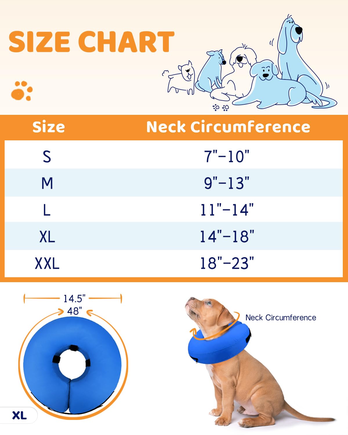 Supet Animal Recovery Collar Cone in XL(Neck 14"-18"), Solid Blue