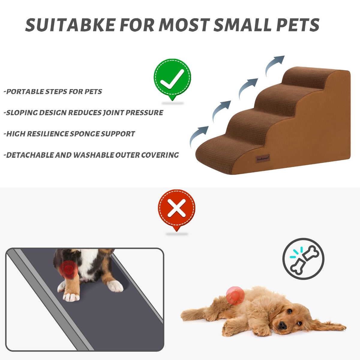 aodisman Animal Stair in Standard 4-Step 17.4"H, Brown