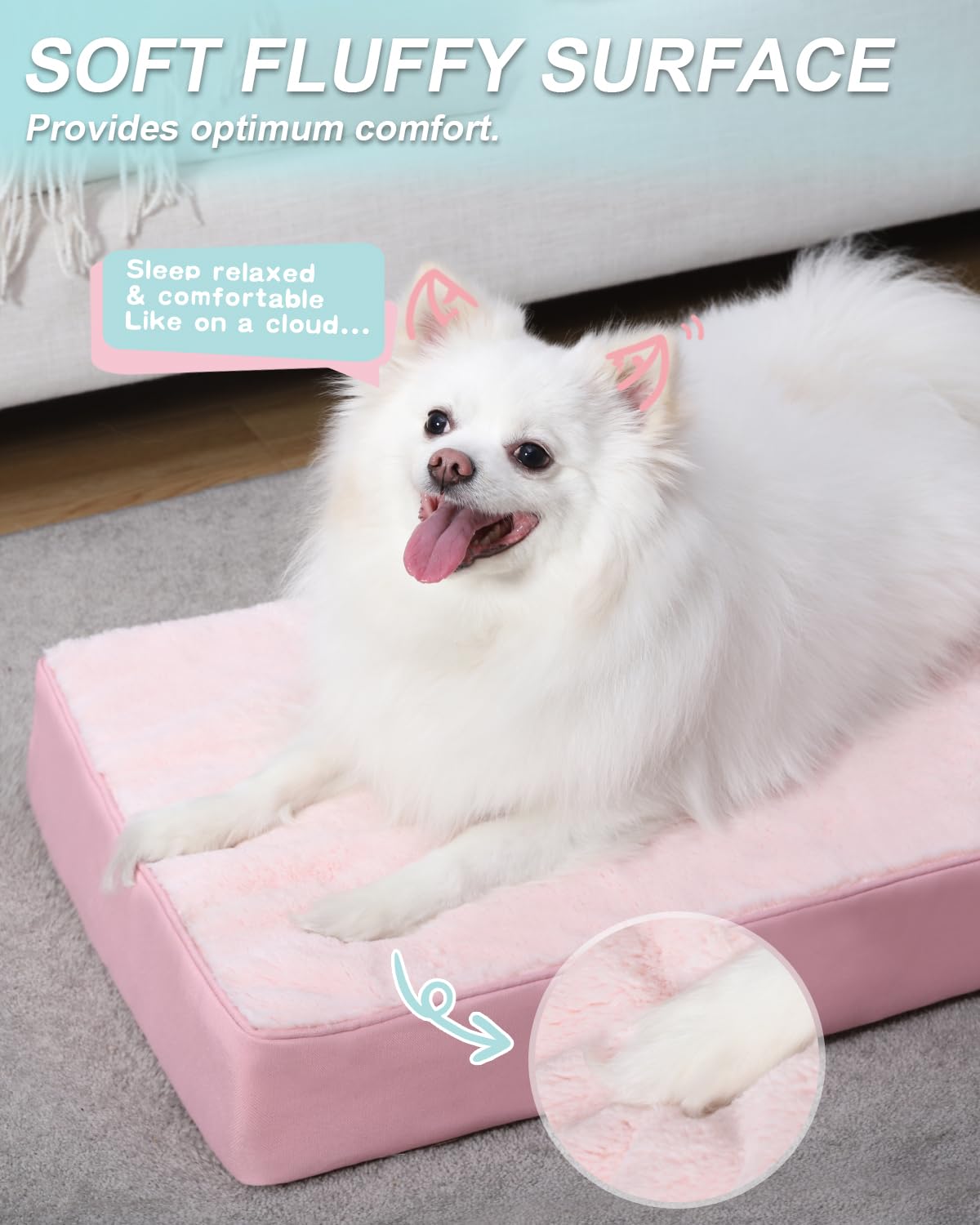 KSIIA Pet Bed Mat in 23.0"L x 17.0"W x 3.0"Th, Pink