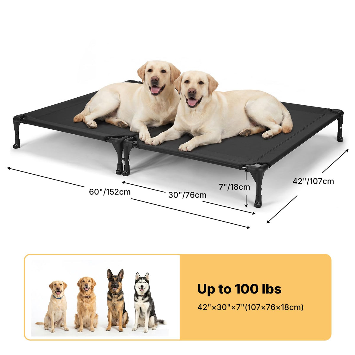 Veehoo Pet Bed Mat in 42.0"L x 30.0"W x 7.0"Th, 2 Connected Beds-Black
