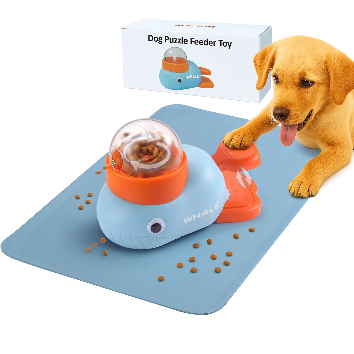 Star&Mi Pet Feeder in Whale-Blue With Mat