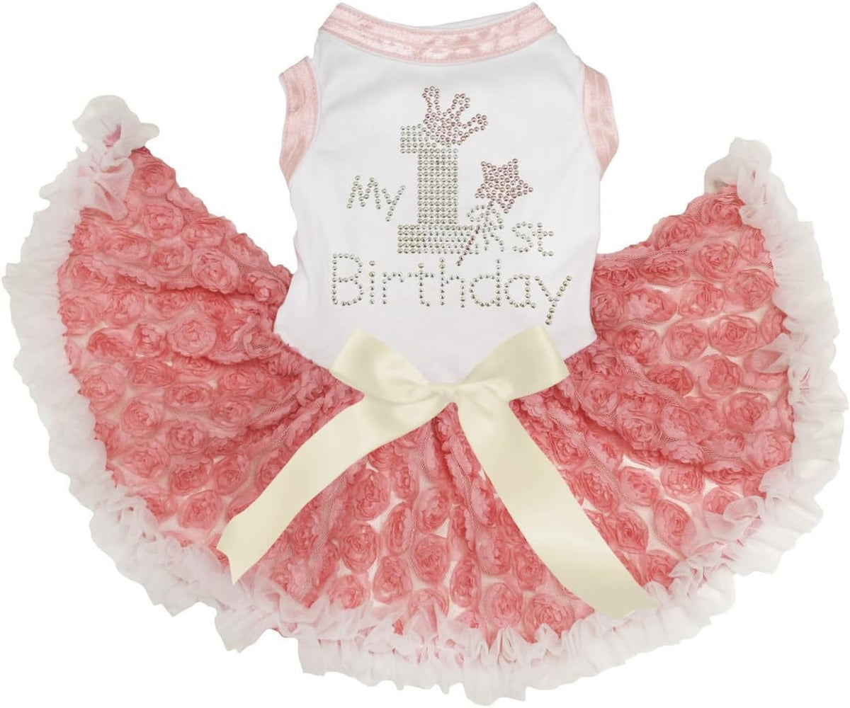 Petitebella Pet Apparel in X-Small, White/Dusty Pink Floral