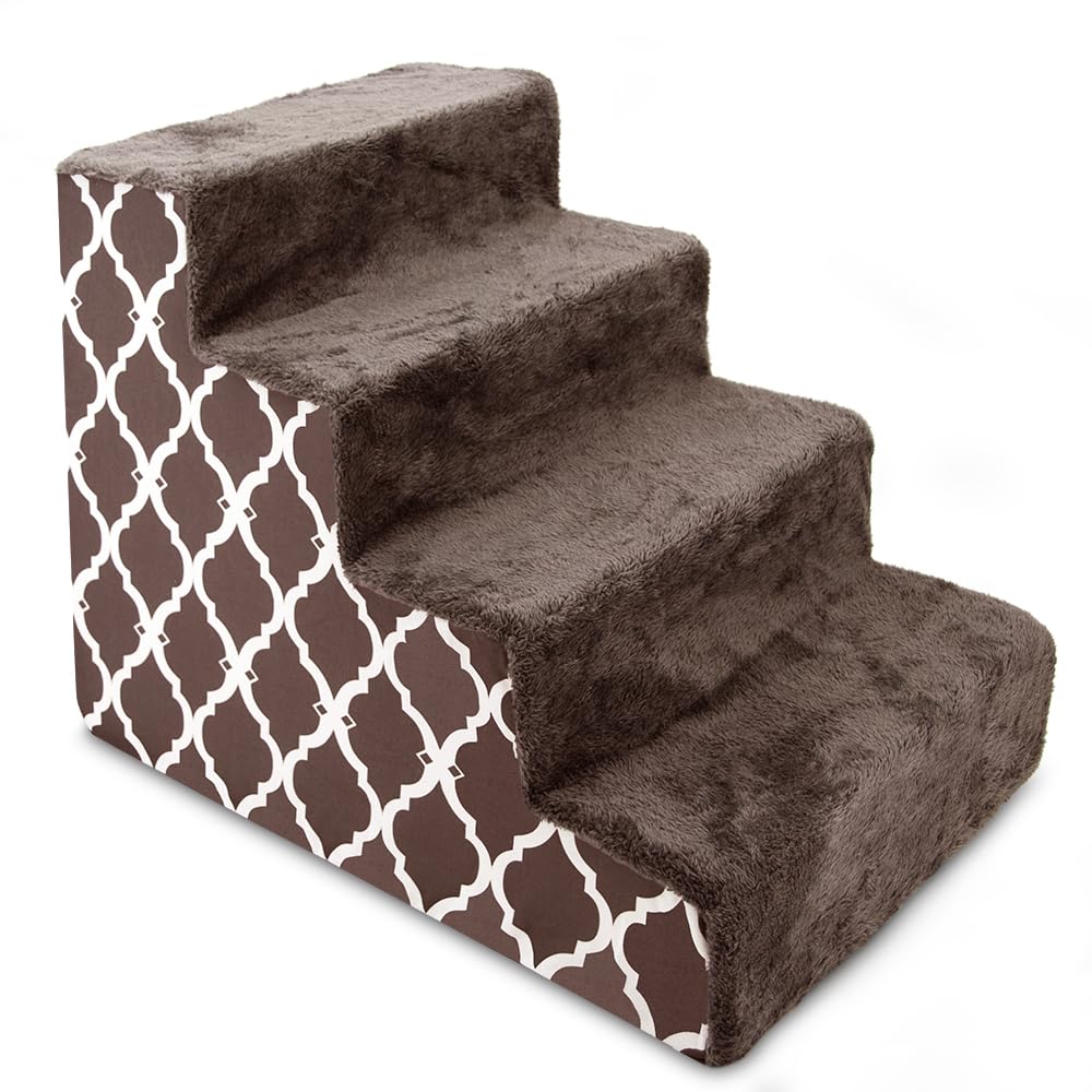 Best Pet Supplies Animal Stair in H: 18 Inches, Brown Lattice Print