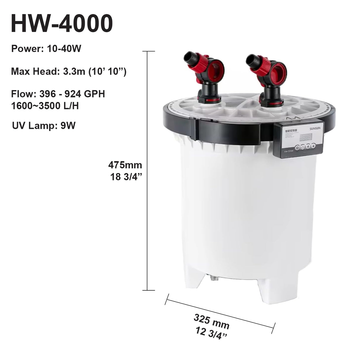 H2Pro Aquarium Pond Water Treatment in HW-4000W up to 150 gallon aquarium, HW-4000W