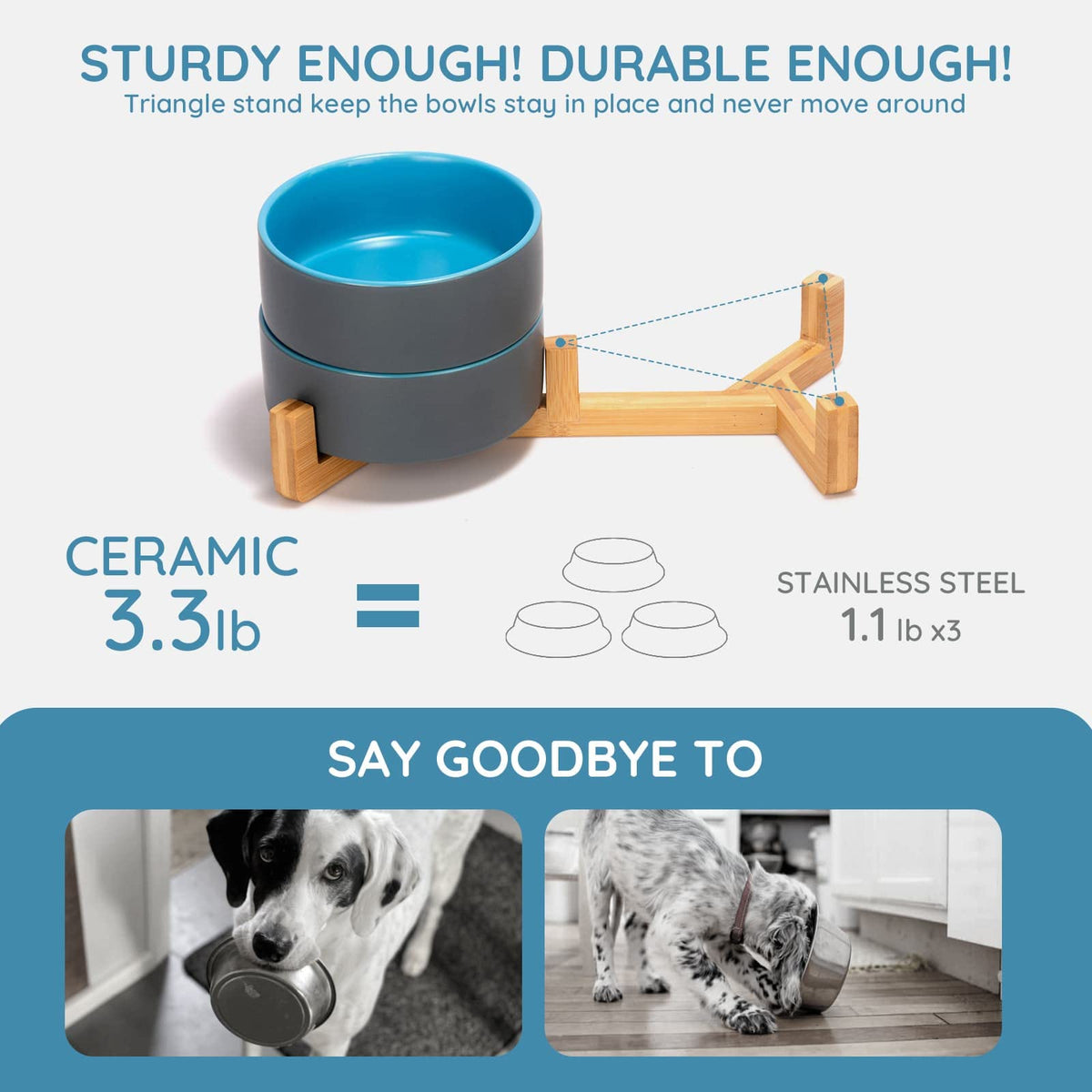 SPUNKYJUNKY Pet Feeder in 1.7 cups, Blue-Grey × 2