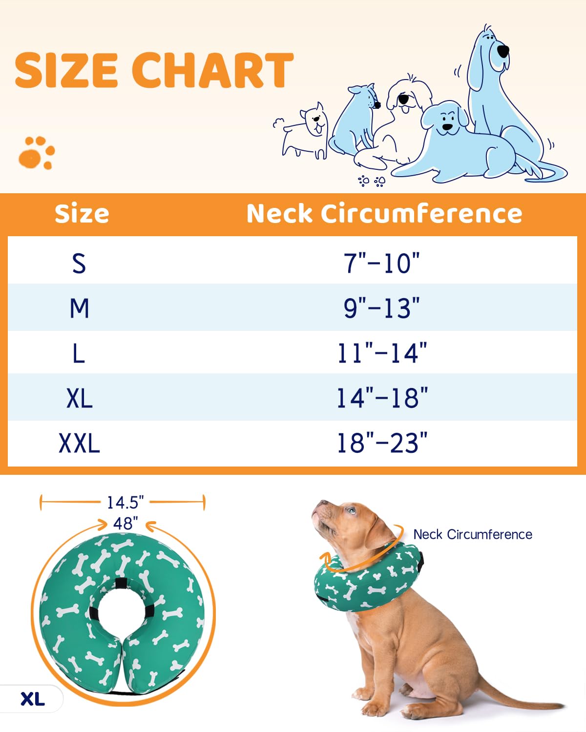 Supet Animal Recovery Collar Cone in XL(Neck 14"-18"), T Bone Green