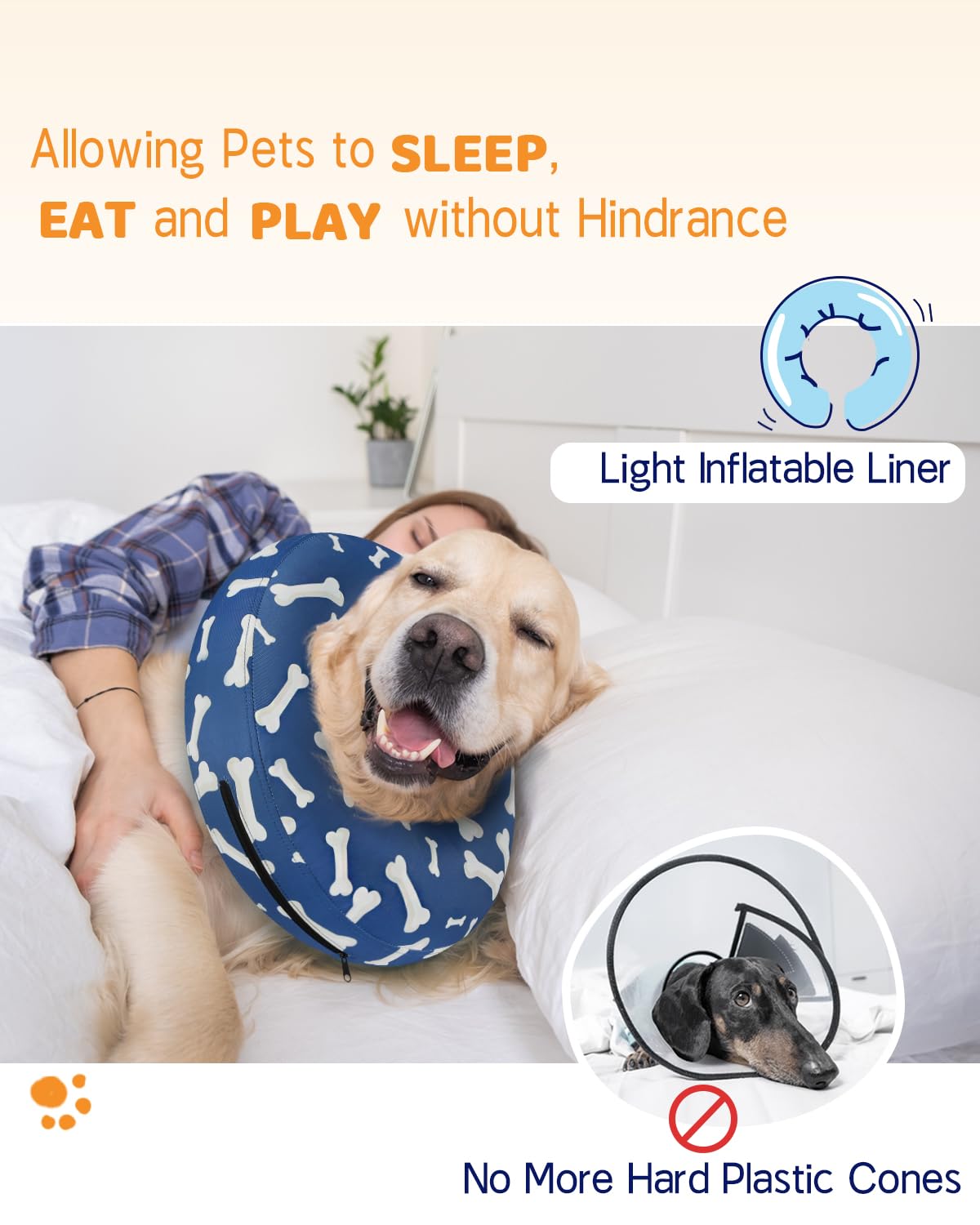 Supet Animal Recovery Collar Cone in S(Neck 7"-9.5"), T Bone Navy