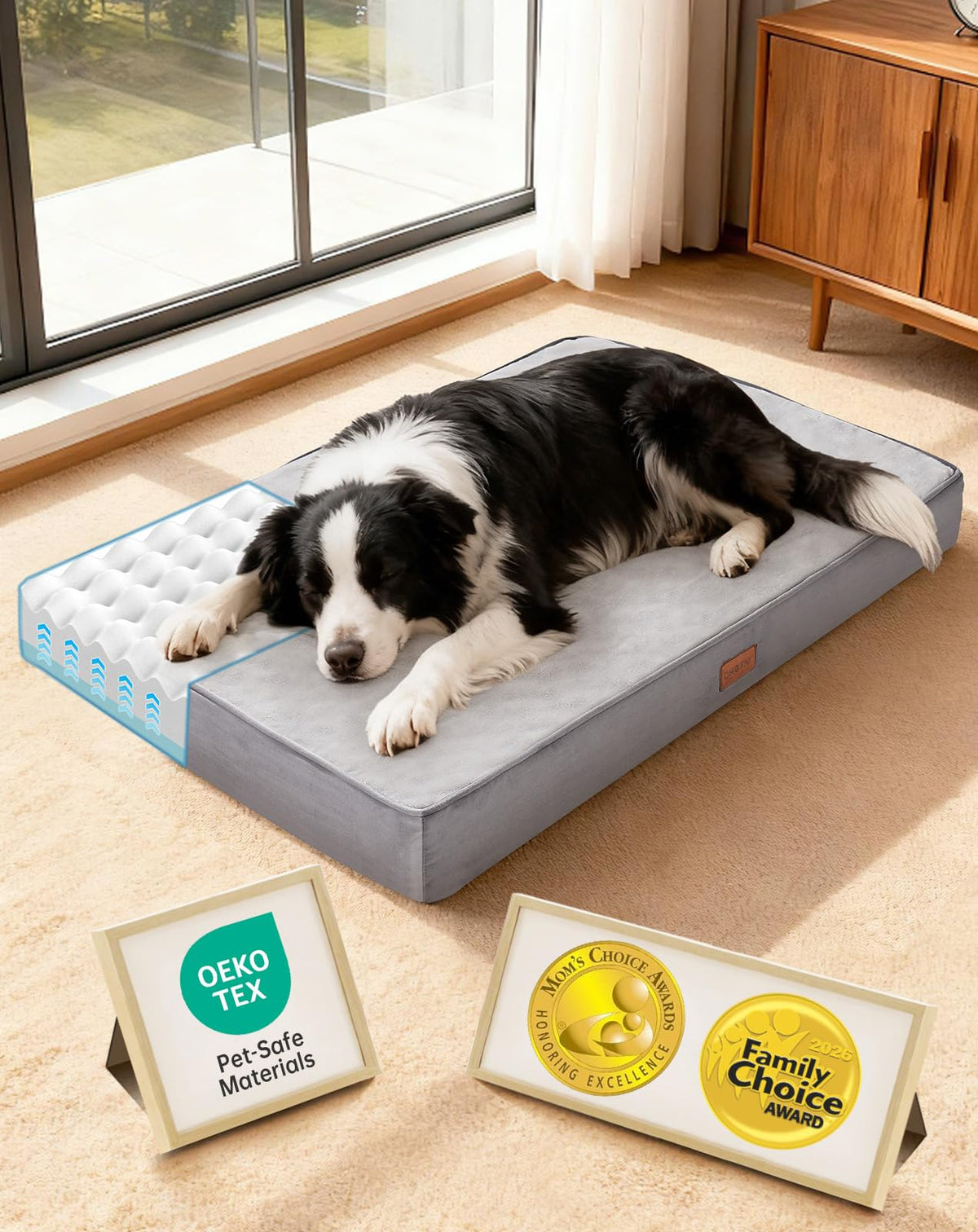OhGeni Pet Bed Mat in 35" x 22" x 3.5" (For Crate), 01-Gray